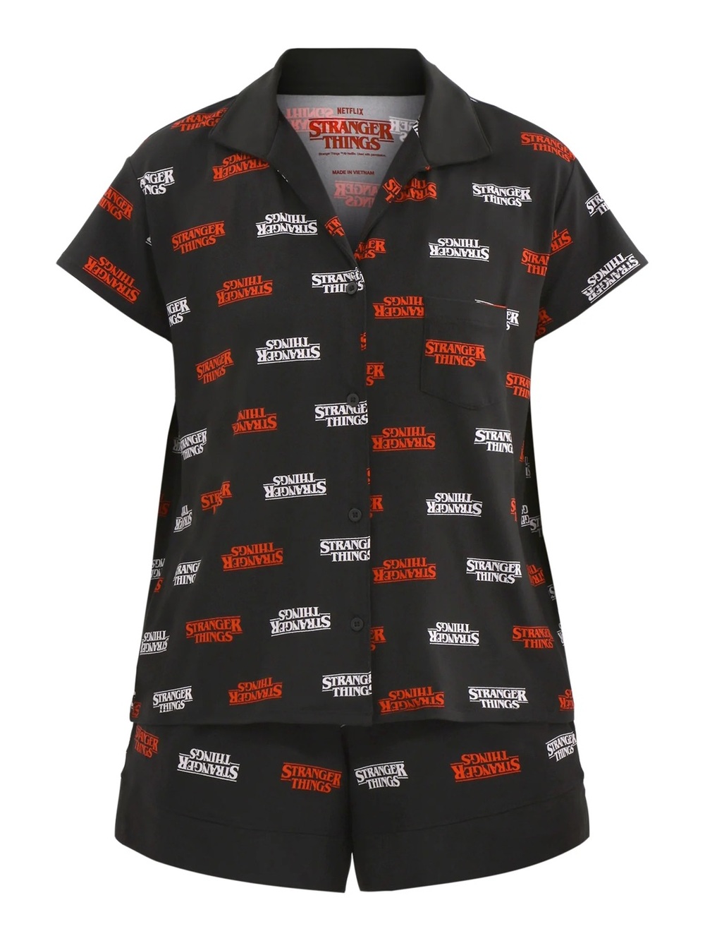 Netflix Stranger Things Women's Printed Notched Top and Shorts Pajama Set, 2-Pc